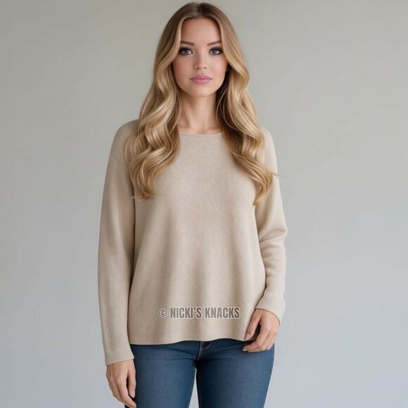 Eileen Fisher Sweaters - Eileen Fisher Organic Linen Cotton Jewel Neck Boxy Sweater Top Tan Size XL